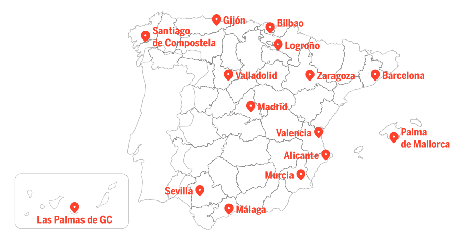 Mapa Planeta FP Sedes examenes Mapa de las sedes externas de Planeta FP