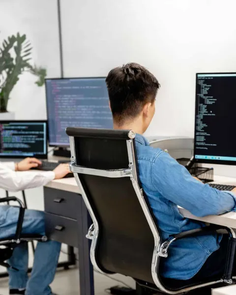 Trabajadores programando con el ordenador