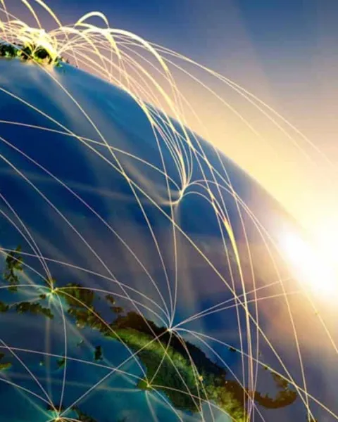 La tierra con conexiones comerciales internacionales
