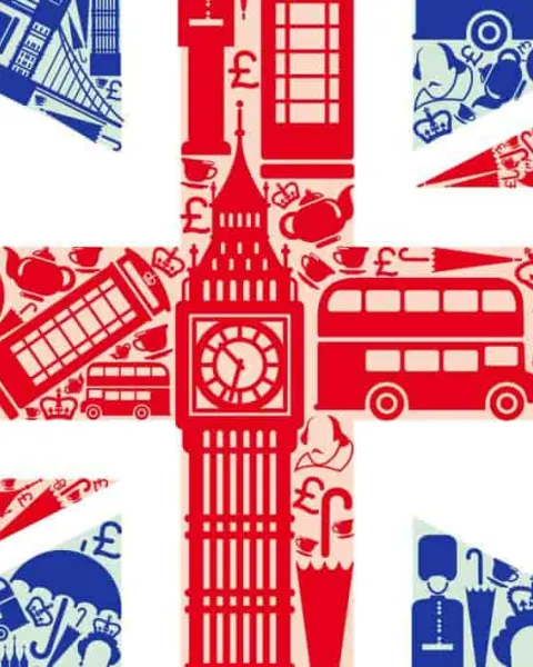 Bandera británica. Idioma inglés. 