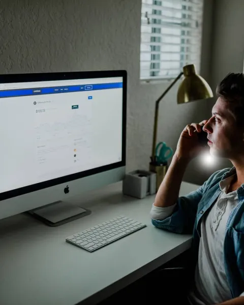 Hombre teletrabajando desde su casa