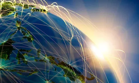 La tierra con conexiones comerciales internacionales